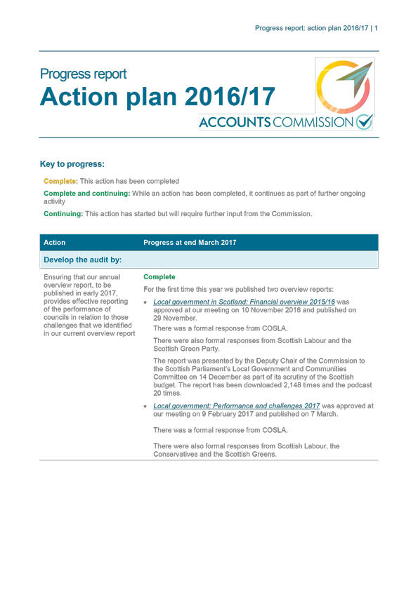 Action plan 2016/17 - Progress report