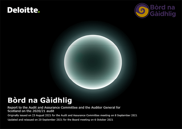 Publication cover: Bord na Gaidhlig annual audit 2020/21 