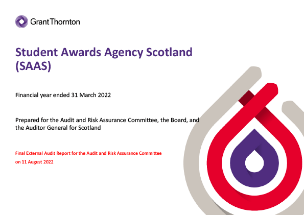 Publication cover: Student Awards Agency Scotland annual audit 2021/22