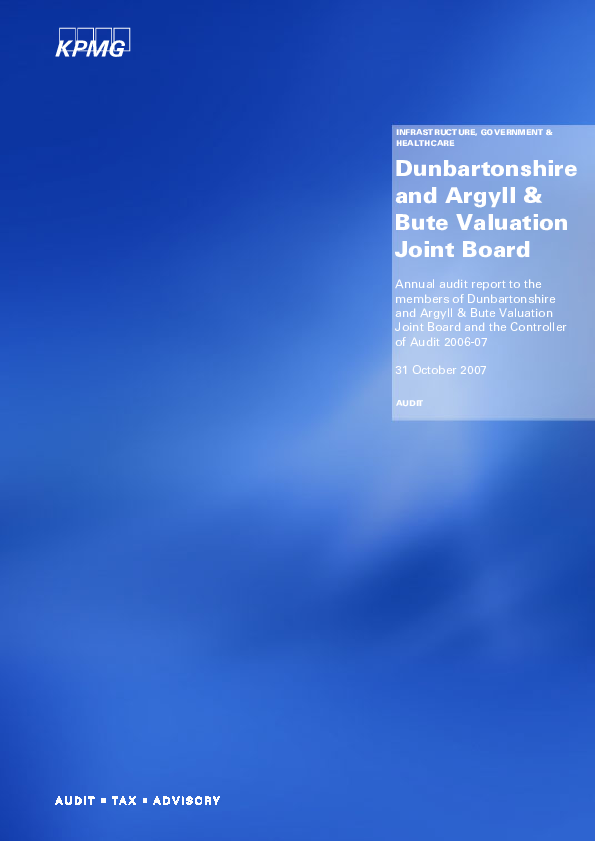 Publication cover: Dunbartonshire and Argyll & Bute Valuation Joint Board annual audit 2006/07