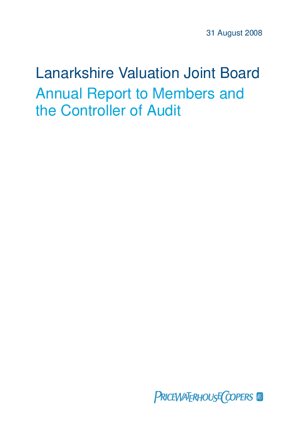 Publication cover: Lanarkshire Valuation Joint Board annual audit 2007/08