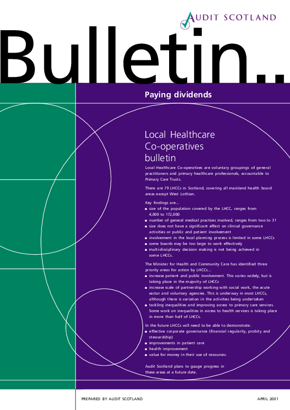 Publication cover: Paying dividends - Local Healthcare Co-operatives bulletin