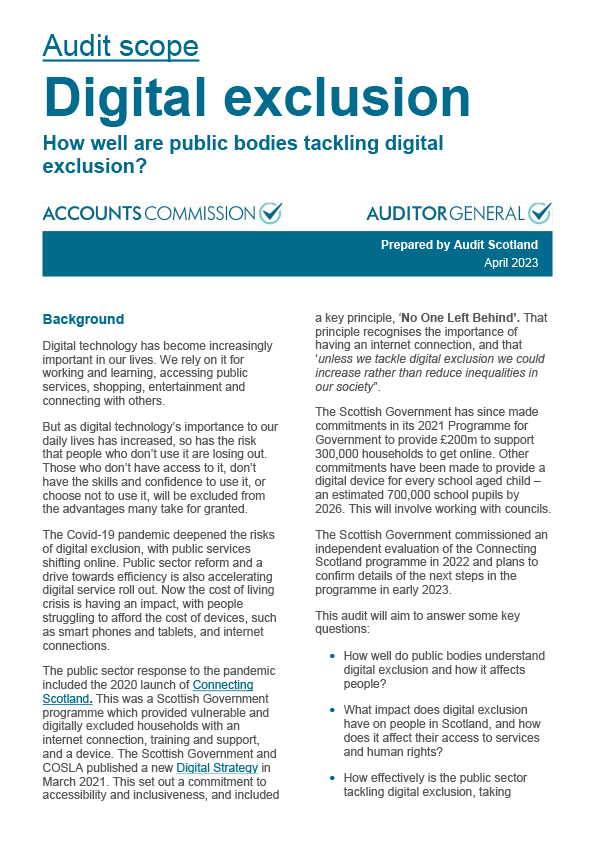 Publication cover: Digital exclusion - audit scope