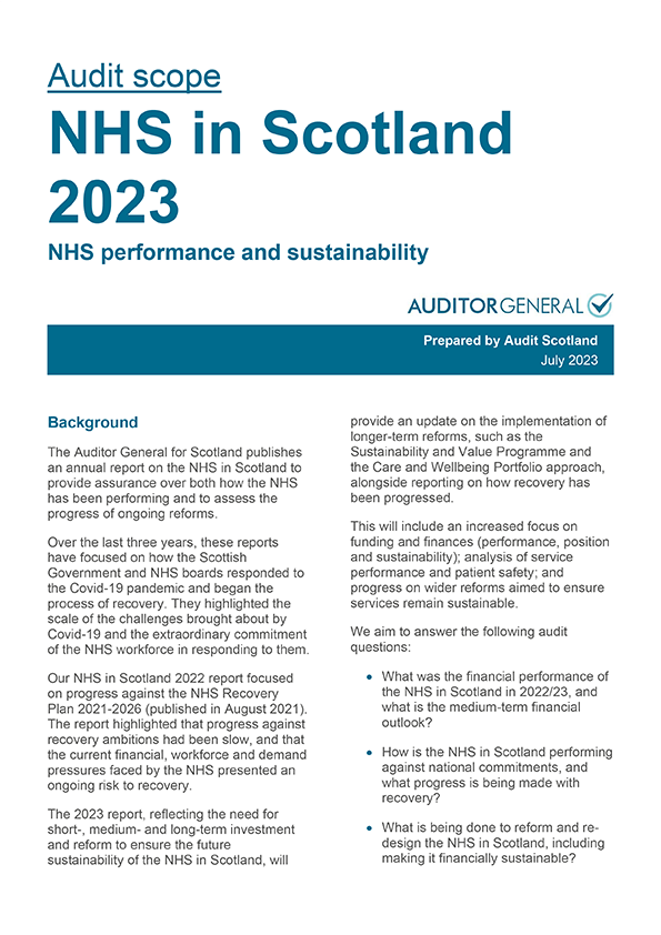 Publication cover: NHS in Scotland 2023 - audit scope