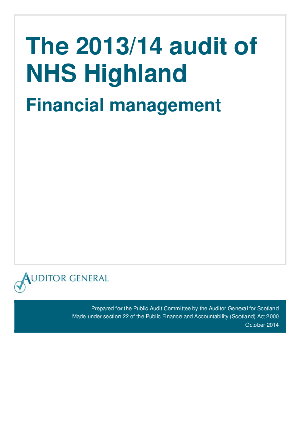 Publication cover: The 2013/14 audit of NHS Highland: Financial management