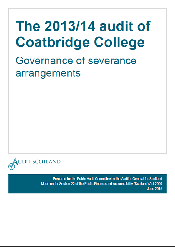Publication cover: The 2013/14 audit of Coatbridge College: Governance of severance arrangements