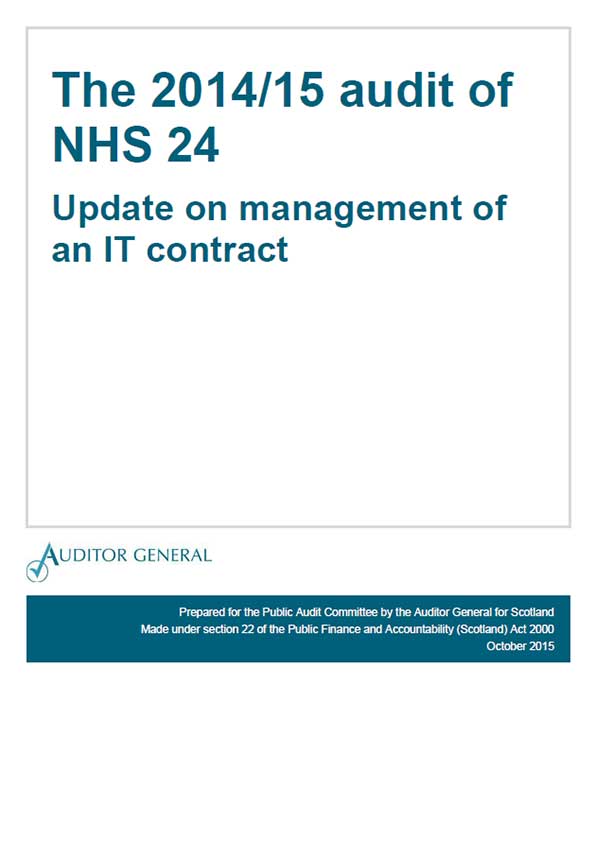 Publication cover: The 2014/15 audit of NHS 24: Update on management of an IT contract